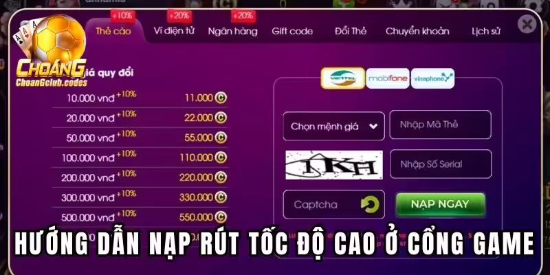 Hướng dẫn nạp rút tốc độ cao ở cổng game Hướng dẫn nạp rút tốc độ cao ở cổng game
